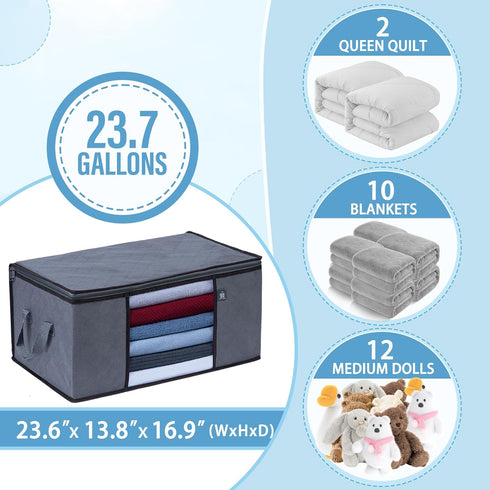 VENO 3 Pack Extra Large Clothes Storage Bag Organizer, Thick Fabric for Comforters, Foldable with Sturdy Zipper, Grey