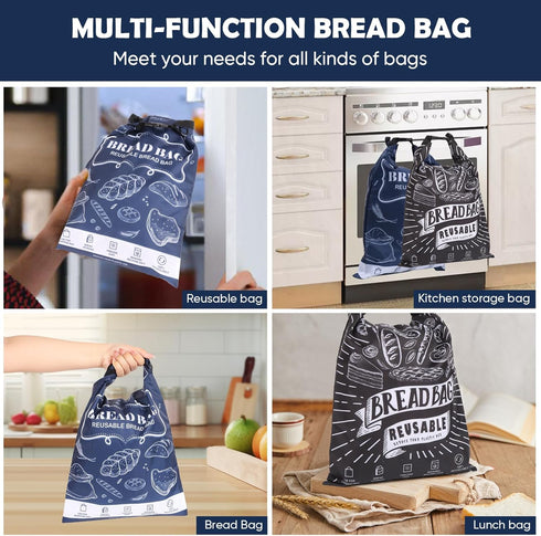 Seaury Kareen 2 Packs Bread Bag, Reusable Sourdough Storage Bag With Zipper for Homemade Loaf- Large Freezer Container