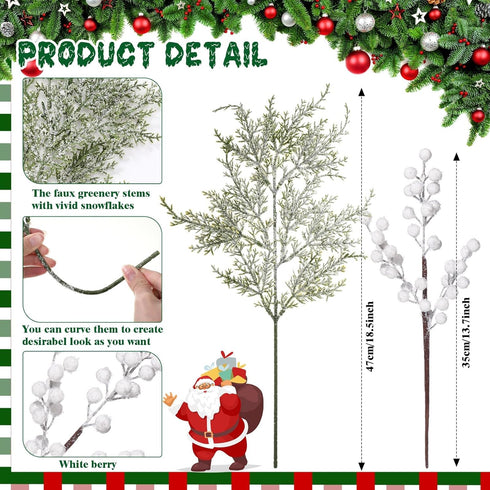 16 Pcs Christmas Tree Branches Filler Artificial Pine Branches with Berry Stems Christmas Tree Picks Greenery Sprays