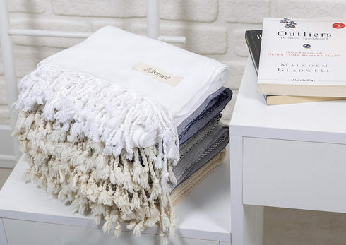Bersuse 100% Cotton Ventura Premium Turkish Towel - Soft, Absorbent, Quick-Dry Bath & Beach Towel - 37x70 Inches, White