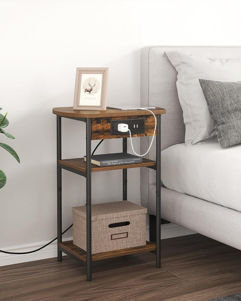 3 ET05201B Hzuaneri End Table with Charging Station, Tier Storage Bed Side Table with USB Port & Outlet, Nightstand