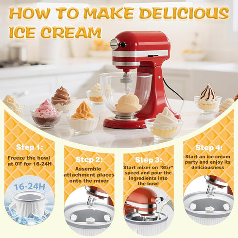 4.5/5QT 6QT Frozen 2 Ice Cream Maker Attachment for KitchenAid & Mixers, Ice Cream & Sorbet Gelato Maker