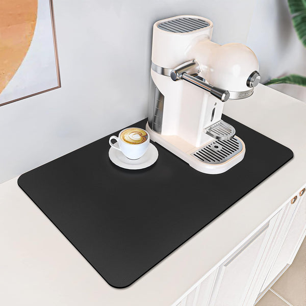 PoYang Coffee Mat, 12" X 17" Coffee Bar Mat with Rubber Backed, Absorbent Dish Drying Mat for Countertops, Black Coffee