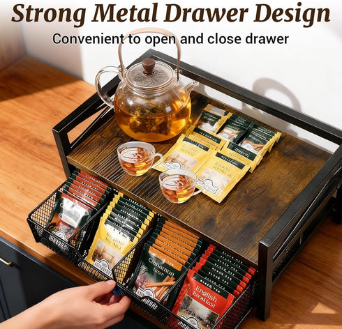 NANXITU 8 Countertop Tea Holder Organizer,Wood Tea Box Organizer Storage Box,Tea Caddy for Tea Bags Organizer