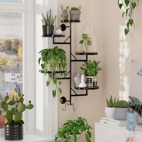 GcdPai 5-tier Rotating Window Plant Shelves indoor Metal Plant Stand, Wall Plant holder for Multiple Plants indoors