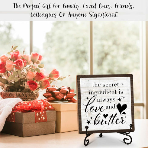 Kitchen Shelf Decor Wood Sign, The Secret Ingredient Is Always Love and Butter, 5x5IN, Set of 1
