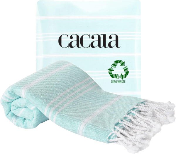 Cacala 100% Turkish Cotton Kitchen Tea Towels, Aquamarine, Highly Absorbent, Quick Drying, 23 x 36