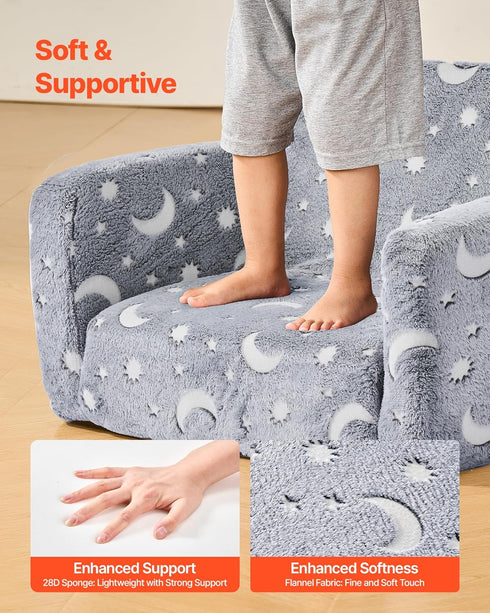 2-in-1 28D VEVOR Kids Sofa, Foldable Toddler Soft Couch with Armrests, Glow in The Dark Kids Couch Fold Out with Sponge