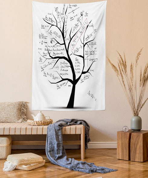 Lunarable Mathematics Room Tapestry King Size, Math Tree Branches Complex Formulas Print, Wall Hanging Bed Cover 30" X