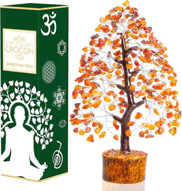 Carnelian Chakra Tree of Life, Handmade Gemstone Feng Shui Decor for Positive Energy and Prosperity Gift