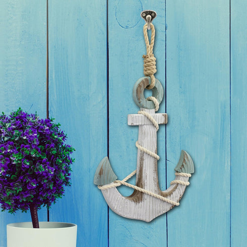 Stonebriar Anchor Wall Decor, Worn White, 1.00" x 9.50"