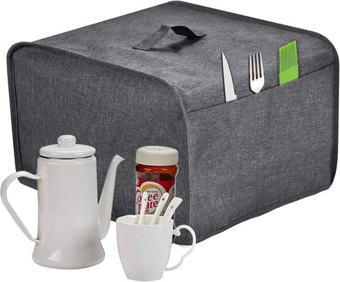 Toaster Cover, Grey 4 Slice with 2 Pockets, Holds Jam Spreader Knife & Toaster Tongs, Dust and Fingerprint Protection