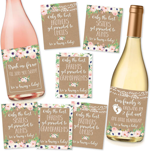 Hadley Designs Pregnancy Announcement Gifts, Funny Wine Bottle Labels for Parents to Grandparents, 8 Set
