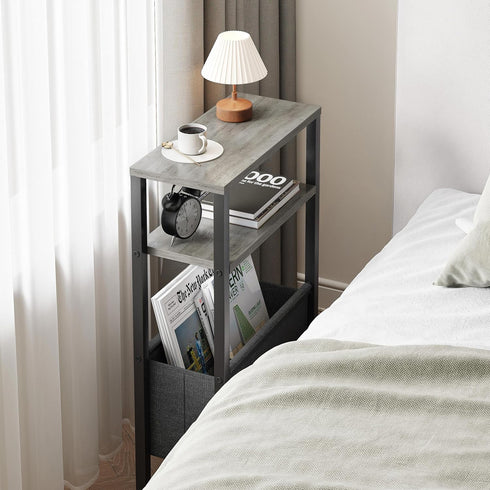 3 LET503Q Narrow Side Table, Slim End Table with Magazine Rack, Bedside Table for Small Spaces, Tier Sofa Couch Table
