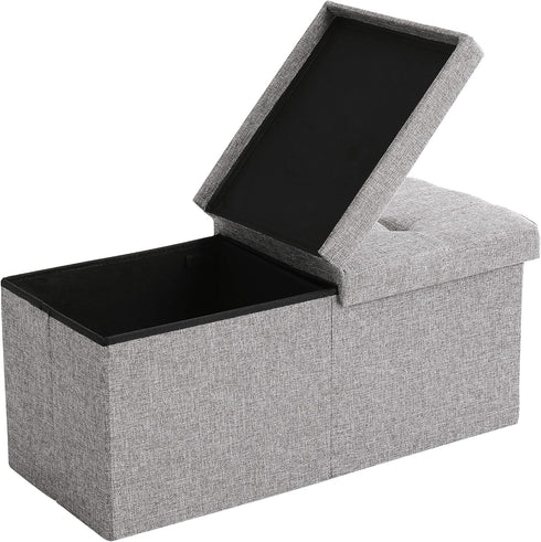 CUYOCA Storage Ottoman Bench, Foldable Seat Footrest with 75L Storage Space, Grey Linen Fabric