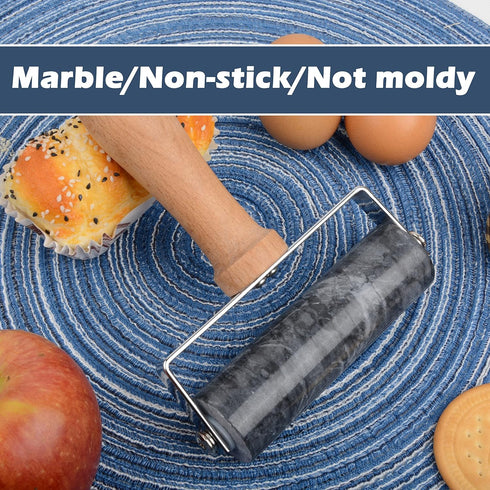 Rolling Pin Pizza Roller, Non-Stick Marble T-Type for Baking Cake, Tortilla, Fudge, Pizza, Cookies (Type 1 Black)