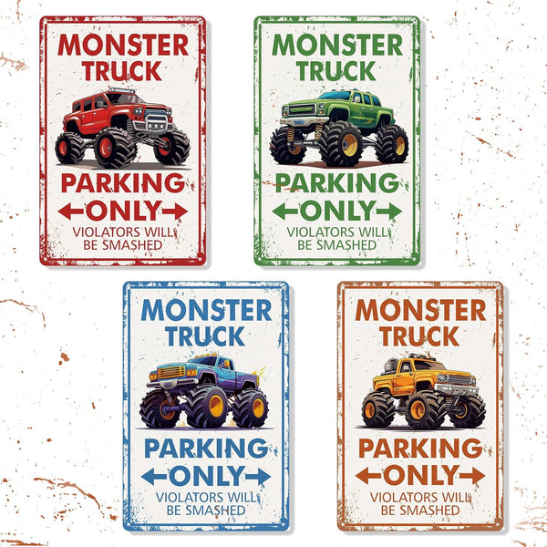 4 Pcs Monster Truck Parking Only Wall Decor for Boys, Monster Jam