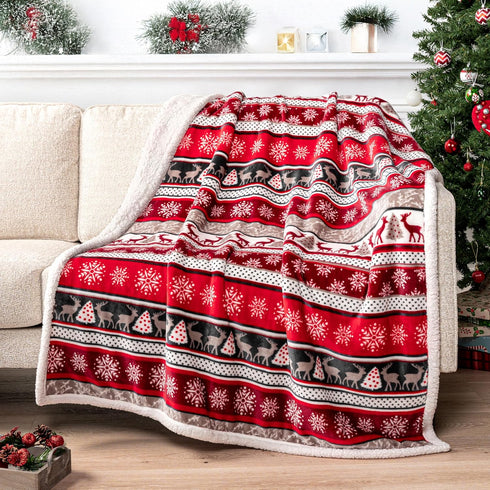 PAVILIA Premium Christmas Sherpa Throw Blanket - Christmas Decoration Reindeers, Fleece, Plush, Warm, Cozy Reversible