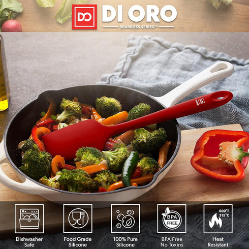 DI ORO Large Silicone Spatula, 600ºF Heat-Resistant, Seamless Design, Pro-Grade Non-Stick Silicone Rubber with