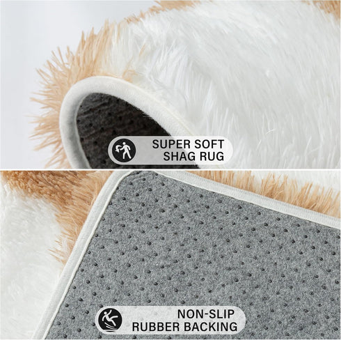 PureCozy 5x8 Checkered Rug for Living Room, Brown and White Modern Shag Rugs Super Soft Washable Indoor Office Fuzzy