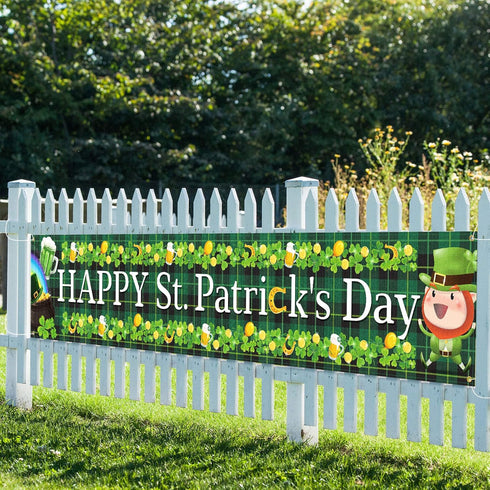 Large Happy St. Patrick's Day Banner, Shamrock Clover Decor, Lucky St. Patty's Day Door Hanging Decorations for Indoor