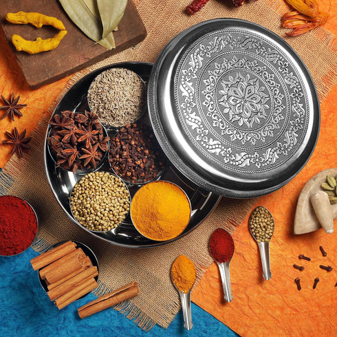 7 7 7 8 Inch KSJONE Designer Spice Container Masala Dabba, Spice Jars, Holds Spices, Spice Container Box, Polished