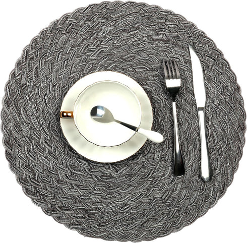 Topotdor Round Placemats, Heat-Resistant Stain Resistant Anti-Skid Washable Polypropylene, Set of 4