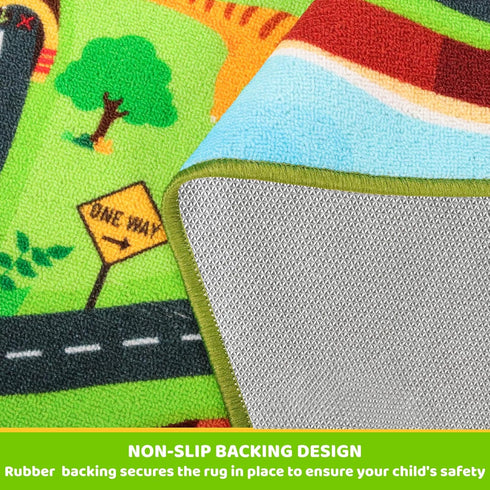 Rug,59"X39.4" Kids Carpet Playmat Dinosaur Car Rugs for Kids Toy Cars,Non Slip Dino Safari Road Map Kid Rug