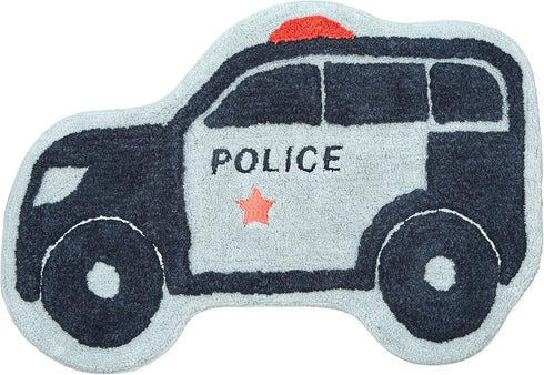 Hand Tufted Police Car Bedroom or Bathroom Rug - 30x20 in; 100%