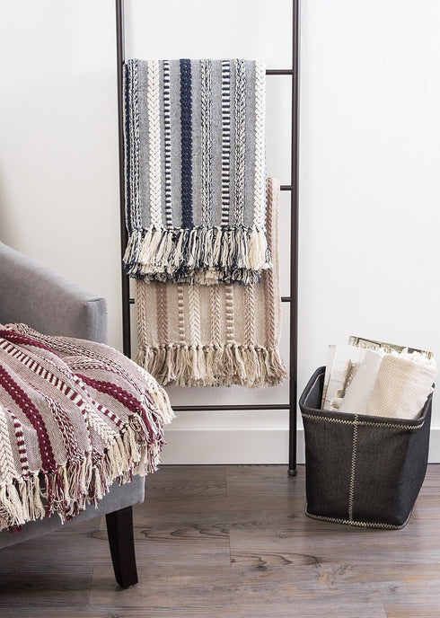 DII Braided Striped Decorative Throw Blanket, 50x60, BlackBerry