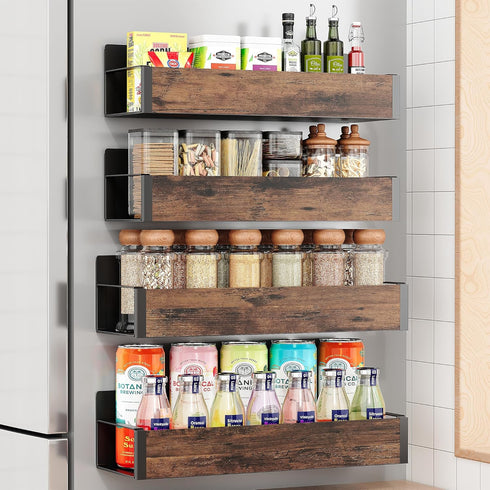Vetacsion 2/3/4 Pack Moveable Fridge Magnetic Spice Racks,Metal Black/White (Wood)