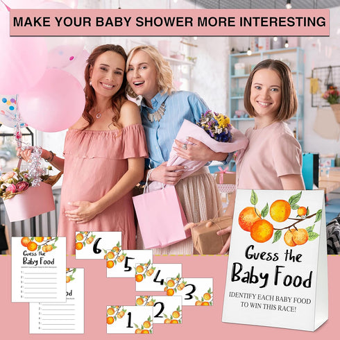 Set, 1 25 6 -A07 Guess the Baby Food Party Games, Baby Shower Game Standing Sign + Answer Cards + Number Cards, Little