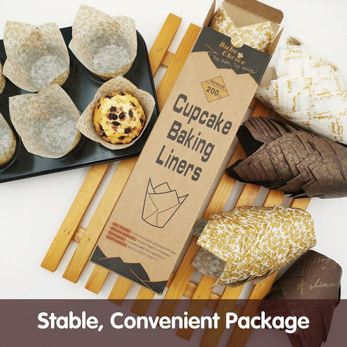 Nordic Paper 200pcs Tulip Cupcake Liners for Baking, Standard Size Muffin Liners with Fancy Designs