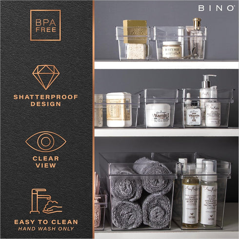 BINO Plastic Storage Bins, Small Shallow, Multipurpose Organizer for Kitchen Pantry, Clear Containers