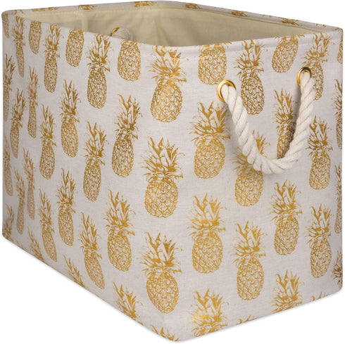 DII Gold Metallic Collection Polyester Storage Bin, Collapsible with Handles, Medium, Pineapple