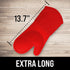 Ultra Heat Resistant BPA-Free Silicone Oven Mitts up to 500°F - Canyon Red Long Pot Holders with Cotton Liner 13.7