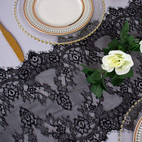 ShinyBeauty 2PC Vintage Black Lace Table Runner 13x120 Inch - Elegant Decor for Halloween Wedding Christmas