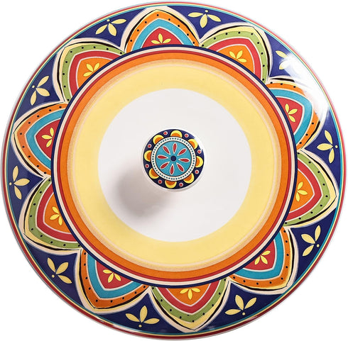 8.9 Inch Bico Tunisian Ceramic Tortilla Warmer, Tortilla Holder with Lid for Taco Bread Pancake for Mexican Night