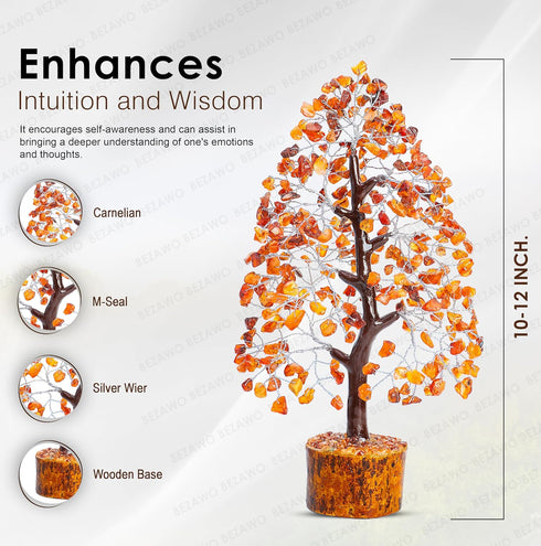 Carnelian Chakra Tree of Life, Handmade Gemstone Feng Shui Decor for Positive Energy and Prosperity Gift