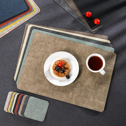 Set 6 Set 6) Myir JUN Placemats Dual Sided, Faux Leather Place Mats of Indoor for Dining Table Non-Slip Washable