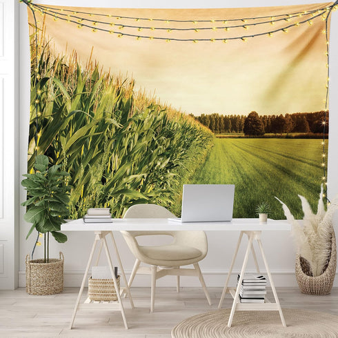Lunarable Country Tapestry, Cornfield Farmland Landscape Scenics, Fabric Wall Hanging Decor, 45" X 30", Peach Lime Green