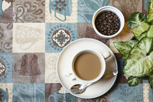 45" 56" Covers For The Home Deluxe Elastic Edged Flannel Backed Vinyl Fitted Table Cover - Global Coffee Pattern