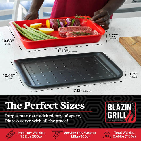 BLAZIN' GRILL Prep and Serve Trays, Set of 2 Stackable Melamine Trays for Serving and Marinating Food, BBQ Prep Tub