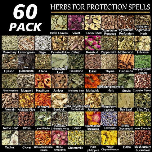 Tikem Kitch 60 Set,Bulk HNSHAG PCS Witchcraft Herbs Dried Flowers for Witch Candles Spells,Wiccan Supplies Tools,Pagan