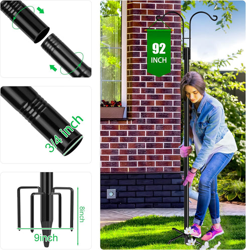 2-Pack 5 XDW-GIFTS Double Shepherds Hooks for Outdoor, Heavy Duty Garden Pole for Hanging Bird Feeder, Plant Baskets