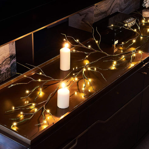 Hairui 6FT Mossy Garland Lights, 48 LED Battery Operated Twig Vine with Timer for Halloween Christmas Party Decoration