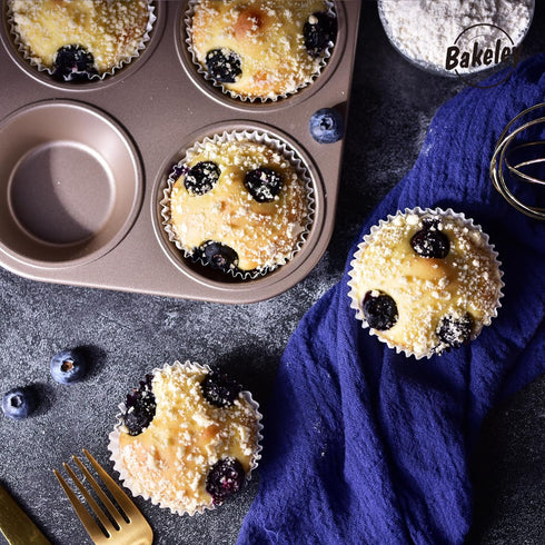Muffin Cake Pan, 6-Cavity Non-Stick Cupcake Bakeware for Oven Baking, Champagne Gold