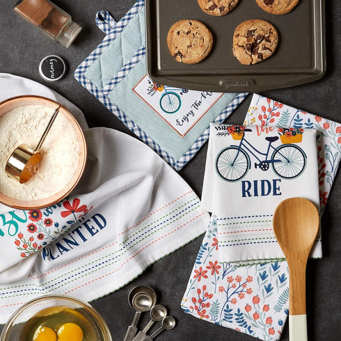 DII Kitchen Gift Set, Pot Holder & 3 Dish Towels, Enjoy The Ride, 4 Piece Collection