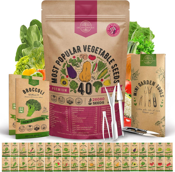 Organo Republic 40 Vegetable Seeds Variety Pack - 26000 Non GMO Heirloom