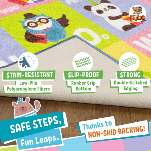 3x5 KC Cubs ABC Alphabet Animal Rug Educational Non-Slip Play Mat for Kids, Toddlers, Nursery, Classroom, Playroom